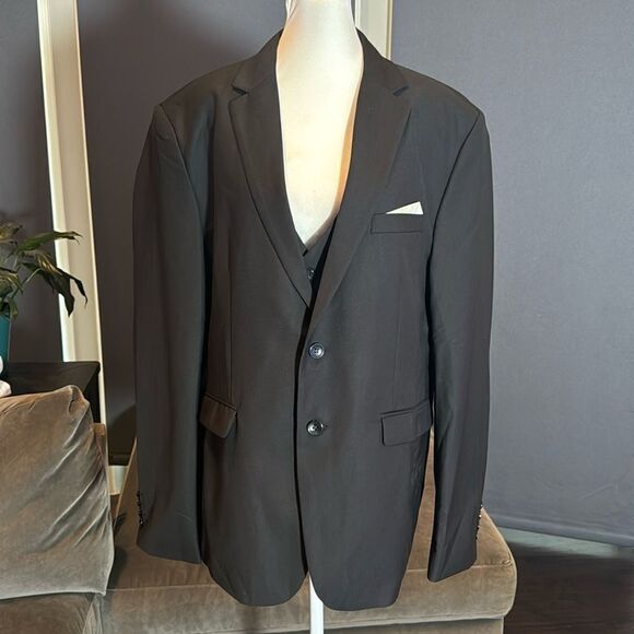 Men’s Black Suit Jacket & Matching Vest Notched Lapel 2 Button Size 42 NWOT - Picture 1 of 11